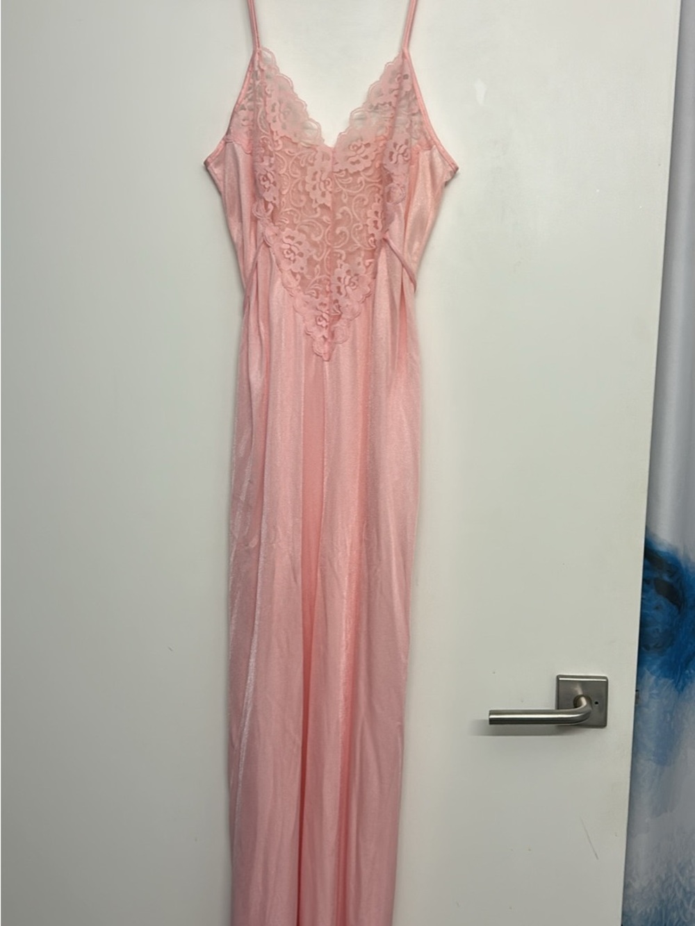 Vintage Lace-Trim Pink Satin Slip Nightgown